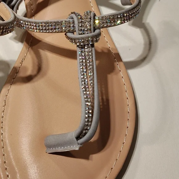 VENUS Silver Rhinestone T-Strap Flat Sandals WMN - Picture 7 of 7